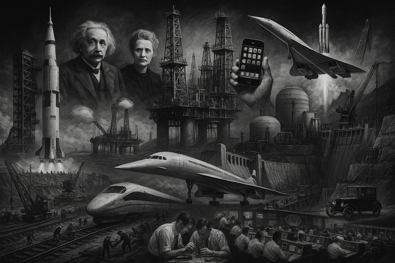 Collage of technological innovations and human achievement